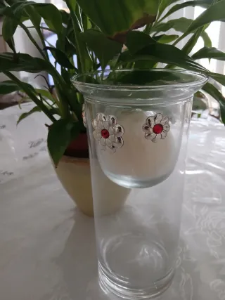 Vaso decorativo cristallo fiori rossi