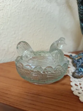 Azucarero Antiguo de Cristal y Metal