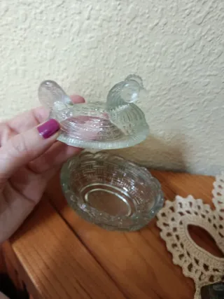 Azucarero Antiguo de Cristal y Metal