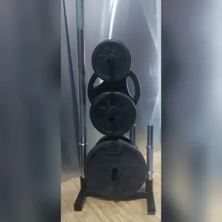 Rack para discos y barra de pesas