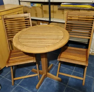 Mesa y 2 Sillas Plegables Madera