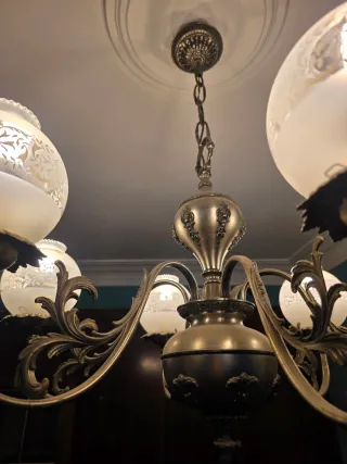 Lámpara Techo Clásica 6 Brazos Cristal Grabado