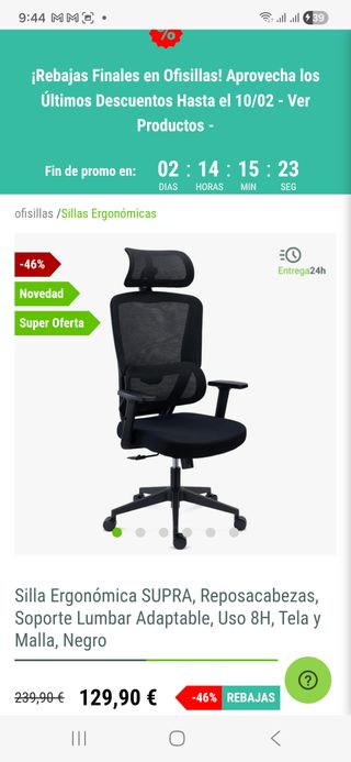 Silla Ergonómica Ofisillas Negra Tela