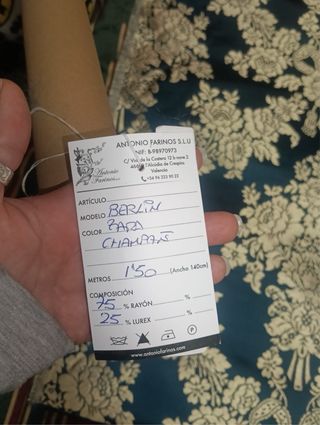 Tela Dalila Azul y dorado Floral Sin Estrenar