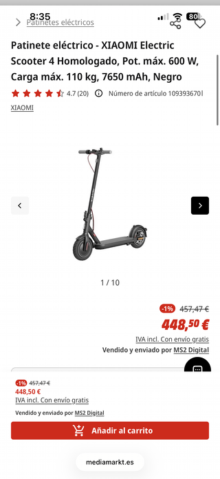 Patinete Eléctrico Xiaomi Scooter 4