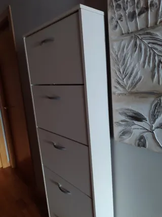 Mueble zapatero blanco y plateado