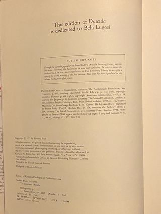 The Annotated Dracula. Leonard Wolf 1975. Descata.