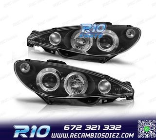 FAROS PEUGEOT 206 98-08 OJOS ANGEL CCFL FONDO NEGRO H4 OEM