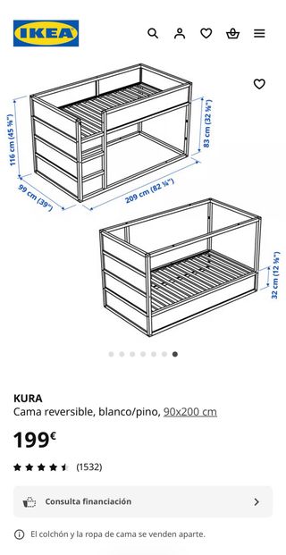 Cama IKEA KURA Reversible + 2 colchones ÅFJÄLL
