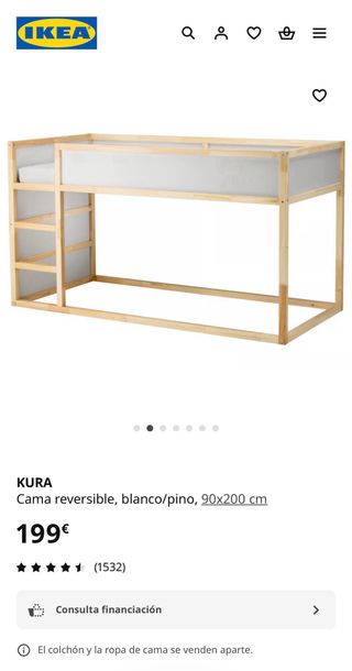 Cama IKEA KURA Reversible + 2 colchones ÅFJÄLL