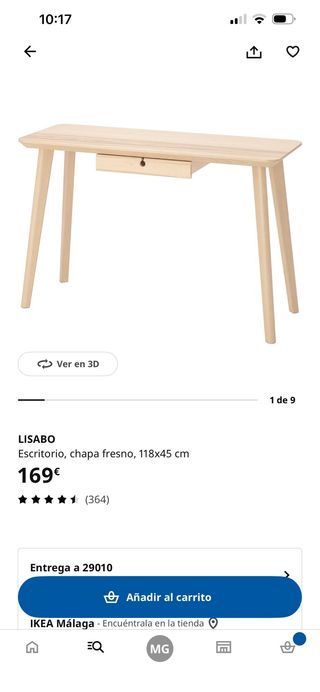Mesa LISABO Ikea Madera chapa fresno