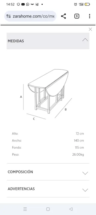 Mesa plegable madera maciza Zara Home