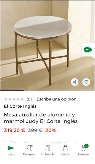 Mesa auxiliar El Corte Inglés mármol y metal