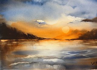 Acquerello tramonto su carta 100% cotone