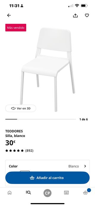 Sillas de plástico blancas lote de 4unidades