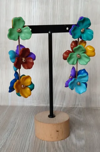 Pendientes flores resina multicolor