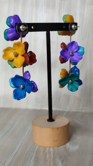 Pendientes flores resina multicolor