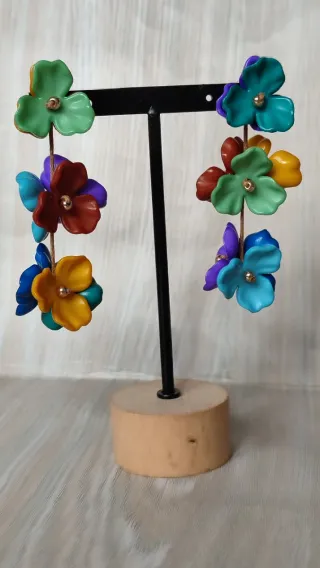 Pendientes flores resina multicolor
