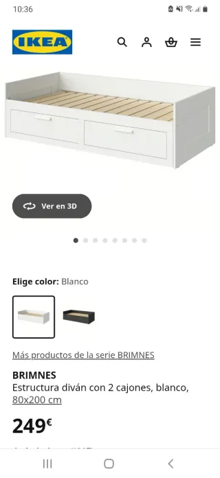 Cama diván Brimnes 80x200 con 2 cajones