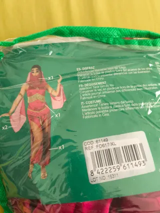 Disfraz Mujer Árabe Atosa Rojo/Dorado Talla Xl