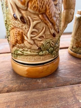 Juego 6 jarras cerveza cerámica decorada