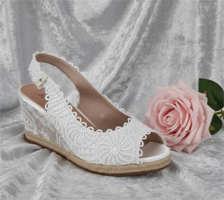 Sandalias Mandarina Julia Talla 38 Cuñas Encaje