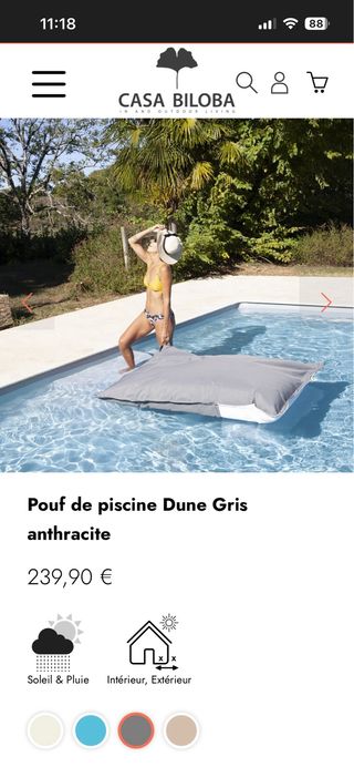 Puf XXL Exterior/Piscina Gris y Blanco
