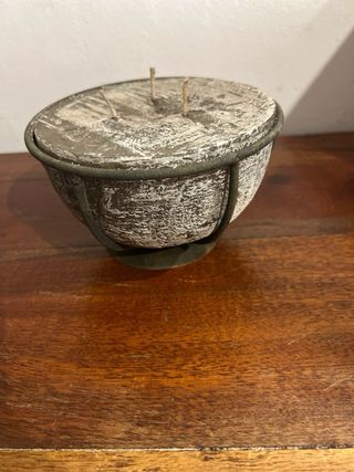 Candelotto con supporto in ferro con 3 stoppini