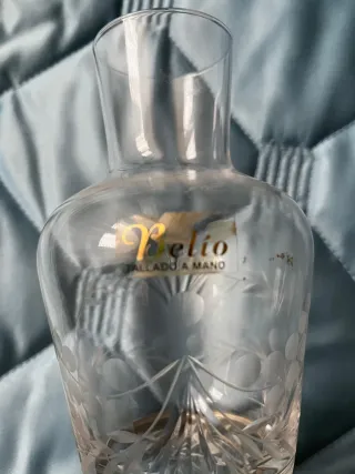 Jarra y vaso cristal tallado y plata