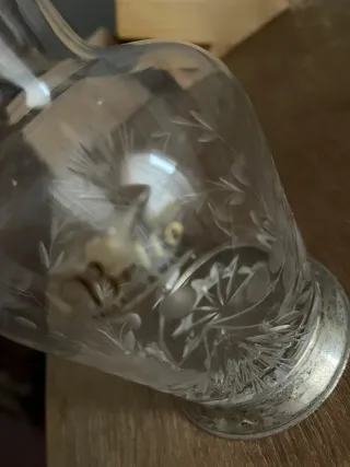 Jarra y vaso cristal tallado y plata