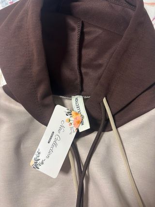 Sudadera beige y marrón con cordón Talla única