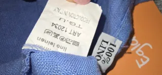 Blusa Lino Azul Volantes Escote y Puños