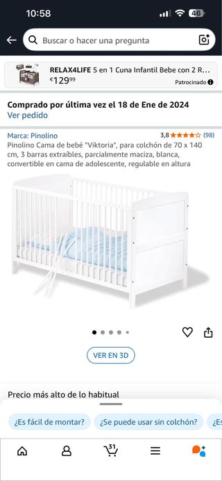 Cuna/cama 170x140 cm