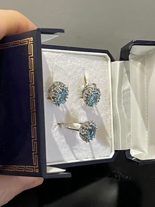 Conjunto vintage plata anillo y pendientes