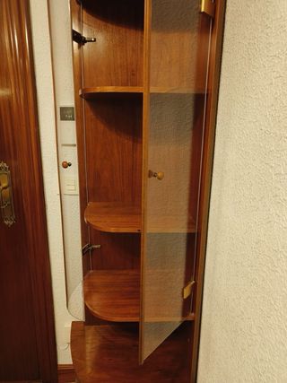 Armario esquinero madera y cristal