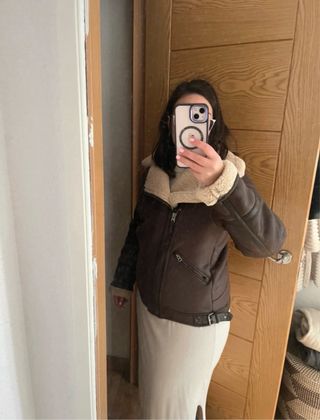 Chaqueta Aviador Polipiel Borreguito Marrón