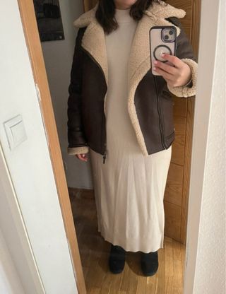 Chaqueta Aviador Polipiel Borreguito Marrón