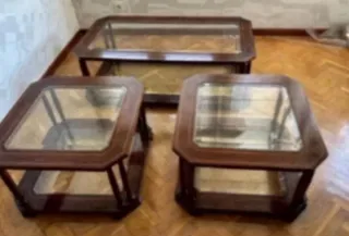 Conjunto mesa centro y auxiliares marquetería
