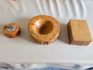 Juego mármol: cenicero, mechero y pitillera