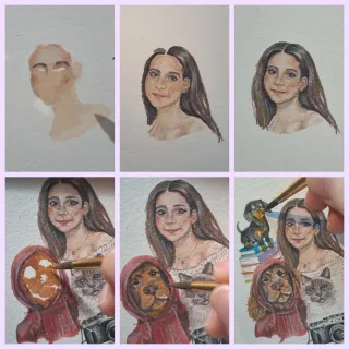 Dibujo de marcapáginas en acuarela: mascotas