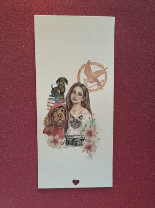 Dibujo de marcapáginas en acuarela: mascotas