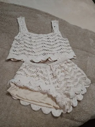 Conjunto ganchillo beige talla única