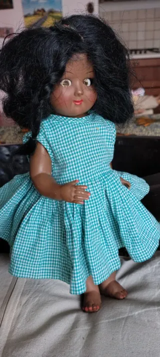 Bambola vintage vestito a quadri