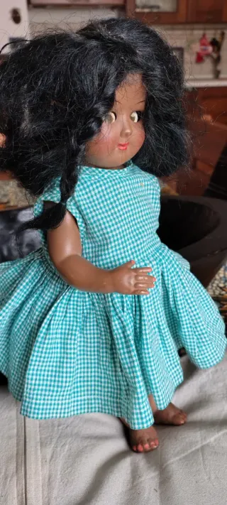 Bambola vintage vestito a quadri