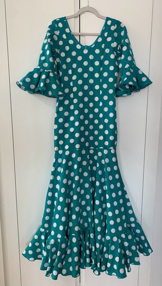 Traje Flamenca Niña Lunares Verde Talla 15/16 años