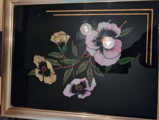 Cuadro decorativo flores negras y doradas