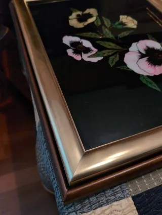 Cuadro decorativo flores negras y doradas