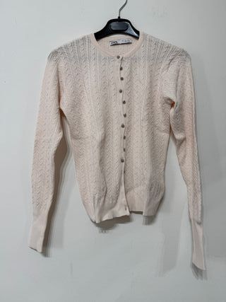 Cardigan Zara Maglia Trecce Rosa Cipria