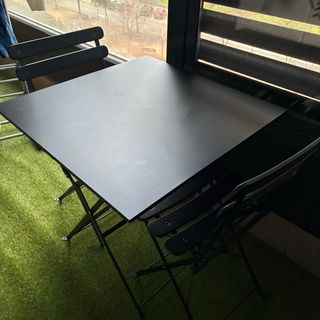 Mesa y 2 Sillas Plegables Metal Negro