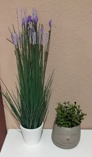 Maceta cerámica gato gris y blanca